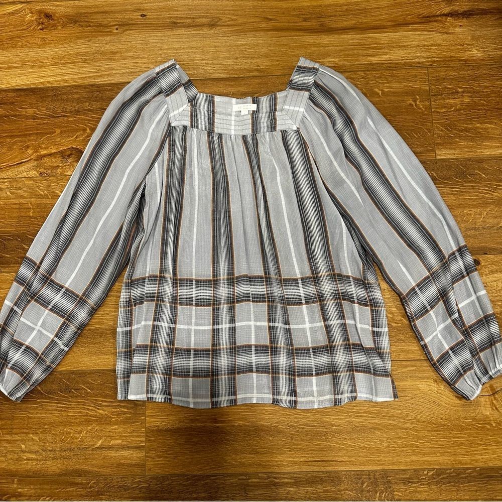 LC Lauren Conrad Striped Top square neckline long sleeve blouse Womens Mendium